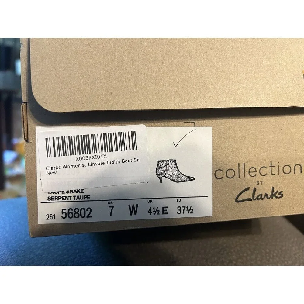 Clarks Collection‎ Heeled Booties Linvale Judith Taupe Snake NEW 7 W